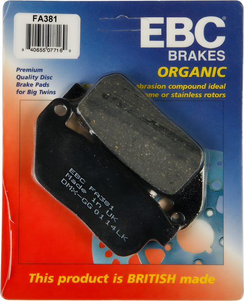 EBC Standard Brake Pads - Fa381 Organic — Harley-Davidson Sportster 1200 Custom, Super Low, Sportster 1200 Low (2004-2013)