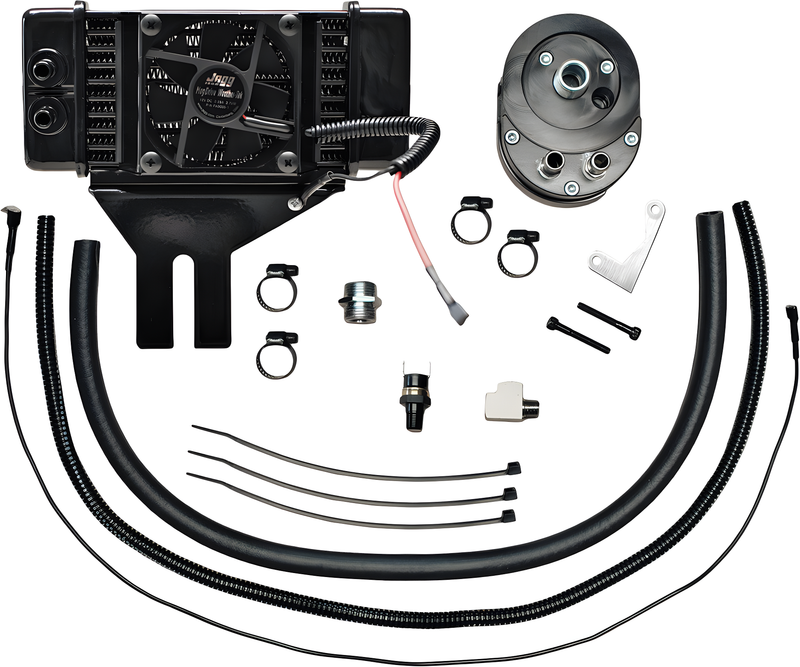 JAGG Horizontal Oil Cooler - FAN-Assisted — Harley-Davidson Dyna Wide Glide, Dyna Low Rider, Dyna Super Glide (1991-2017)