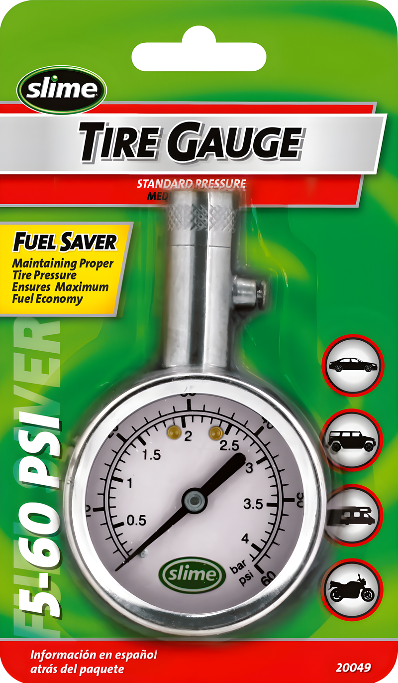 Slime Tire Repair Gauge w/Bleed Valve - Chrome