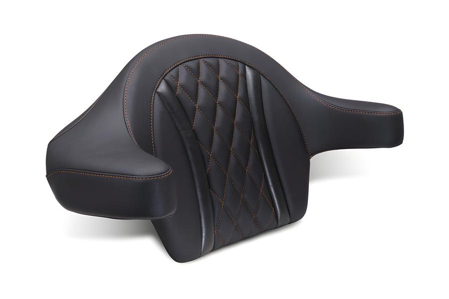 Mustang Motorcycle Extended Passenger Backrest Mandarin Orange Stitch - Harley Road Glide King Tour Pak