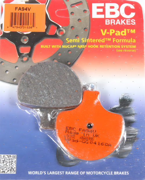 EBC Semi-Sintered Brake Pads - Fa94v Semi-Sintered V Series — Harley-Davidson Softail Springer, Electra Glide Classic, Softail Custom (1984-2010)