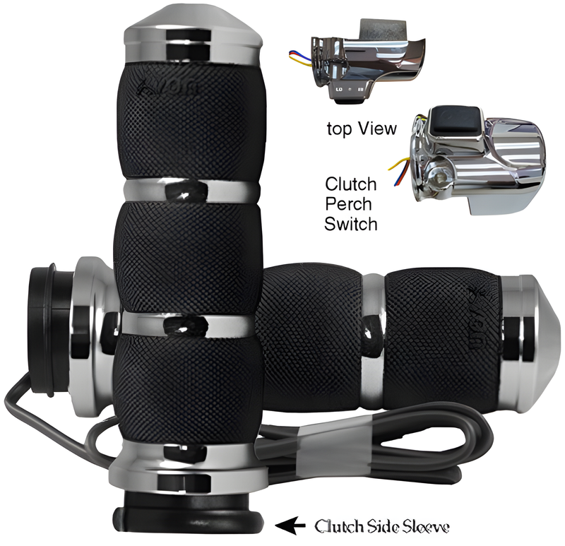 Avon Air Cushion FBW Heated Grips - 15-UP Fltr Chrome — Harley-Davidson Road Glide Special, Road Glide, Road Glide Custom (2015-2026)