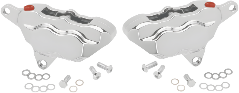 Hawg Halters Inc 4 Piston Caliper Kit - Pist Front Dual Caliper KIT Chrome 1984… — Harley-Davidson (1984-2026)
