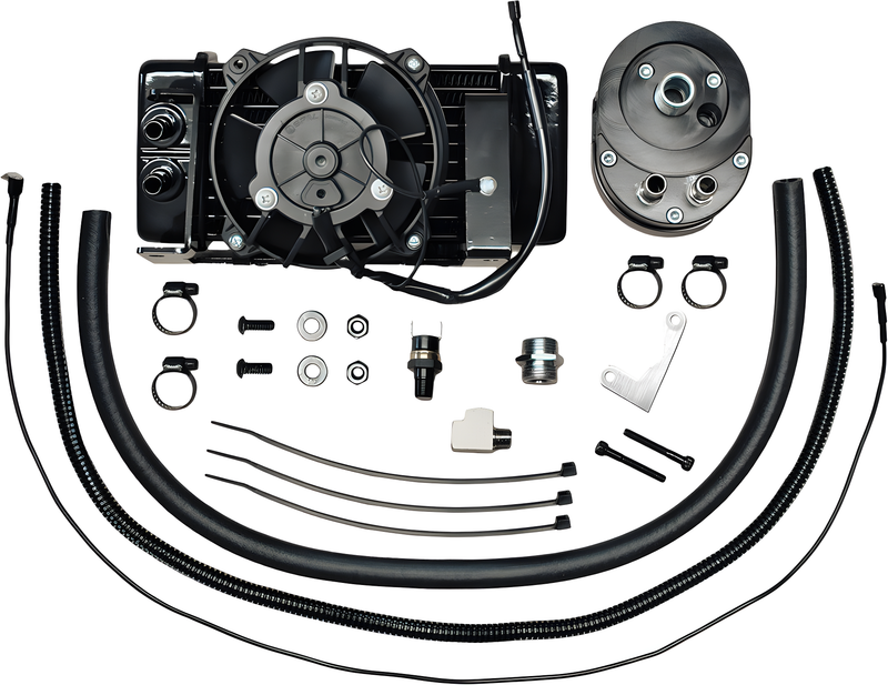 JAGG Horizontal Oil Cooler - FAN-Assisted — Harley-Davidson Road King, Electra Glide Ultra Classic, Street Glide (2009-2015)