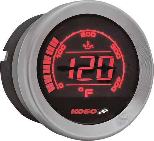 Koso Oil Temp Gauge - Silver Bezel — Harley-Davidson Electra Glide Classic, Electra Glide Ultra Classic, CVO Electra Glide Ultra Classic (2004-2013)