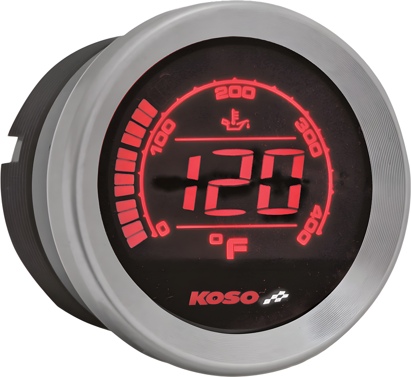 Koso Oil Temp Gauge - Silver Bezel — Harley-Davidson Electra Glide Classic, Electra Glide Ultra Classic, CVO Electra Glide Ultra Classic (2004-2013)