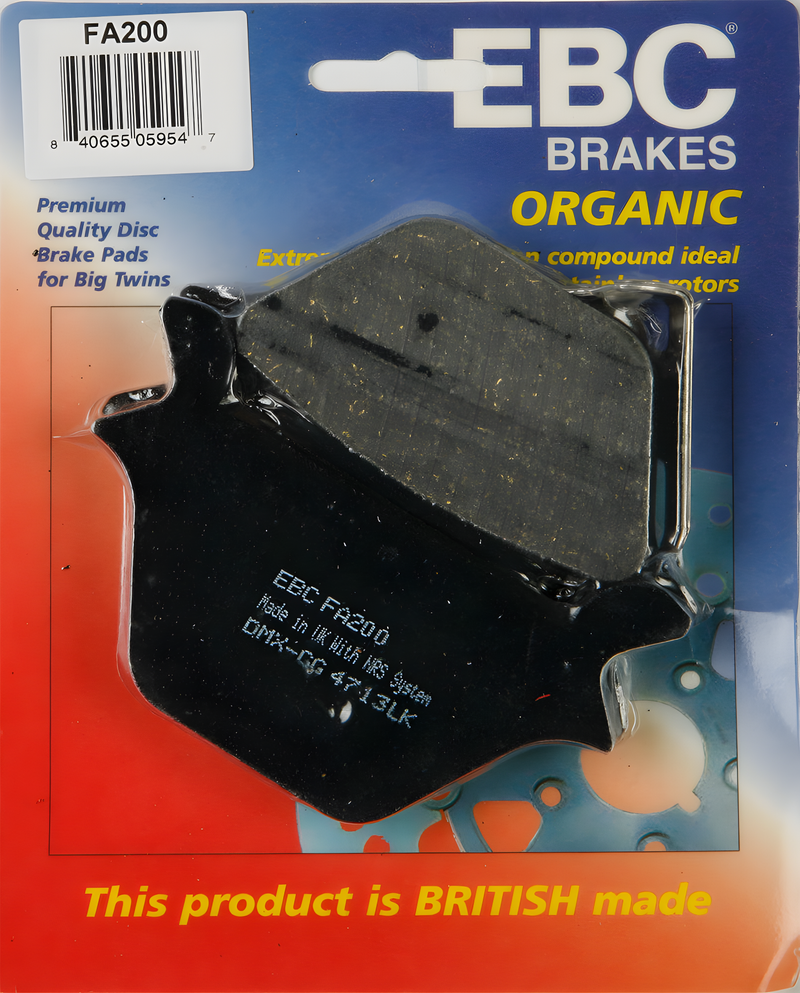 EBC Standard Brake Pads - Fa200 Organic — Harley-Davidson Softail Custom, Sportster 883, Sportster 883 Hugger (1987-1999)