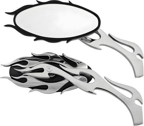 Harddrive Flame Alloy Mirror - W/Flame Stem Black/Chrome