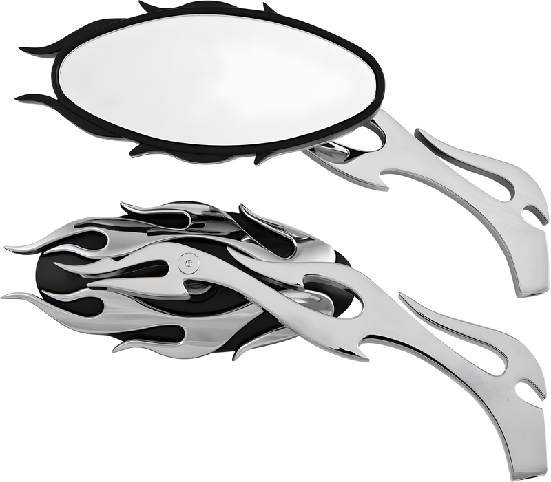 Harddrive Flame Alloy Mirror - W/Flame Stem Black/Chrome