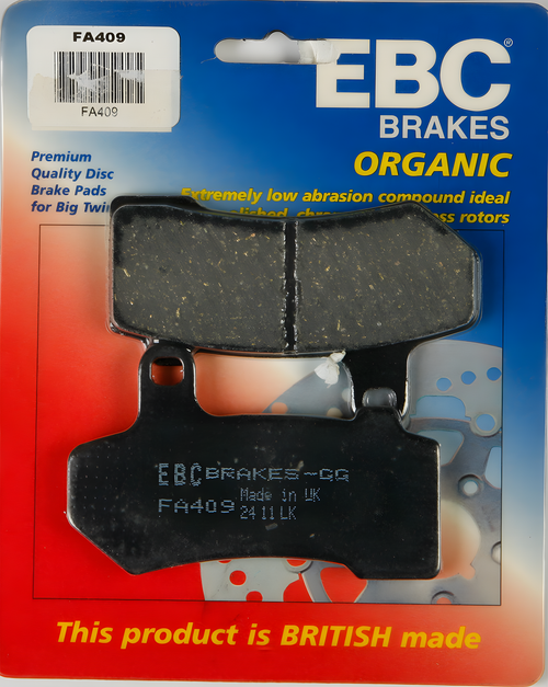 EBC Standard Brake Pads - Fa409 Organic — Harley-Davidson Street Glide, Road King, Electra Glide Ultra Limited (2005-2026)
